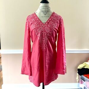 Lafayette 148 New York Pink Silk Embroidered Clear Sequins Tunic Top Blouse - 8